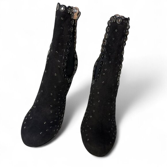 Alaia Women's Grommet Embellished Black Suede Mid Ankle Booties Size EU 37 NWOT - Picture 3 of 16